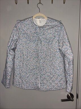 H&M Light Blue Floral Quilted Button-Down Shirt Jacket